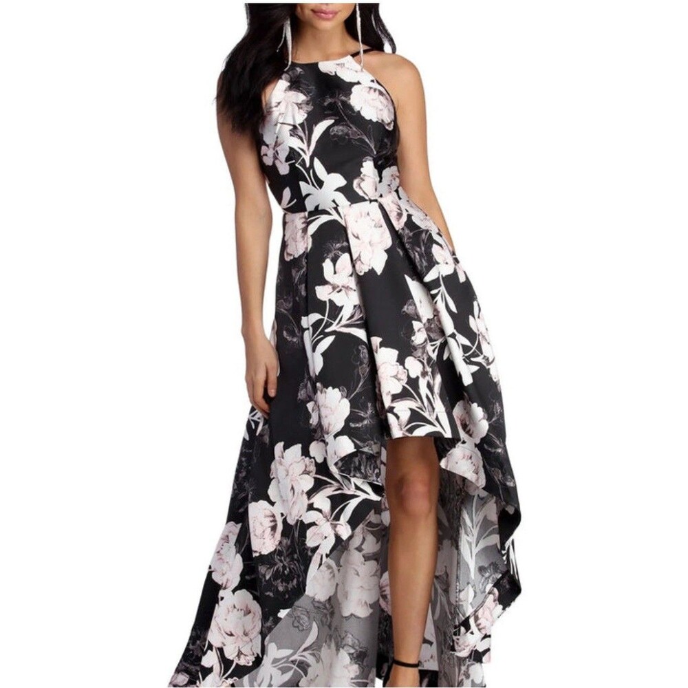 Windsor Camila Hi-Low Black Floral Prom HOCO-1